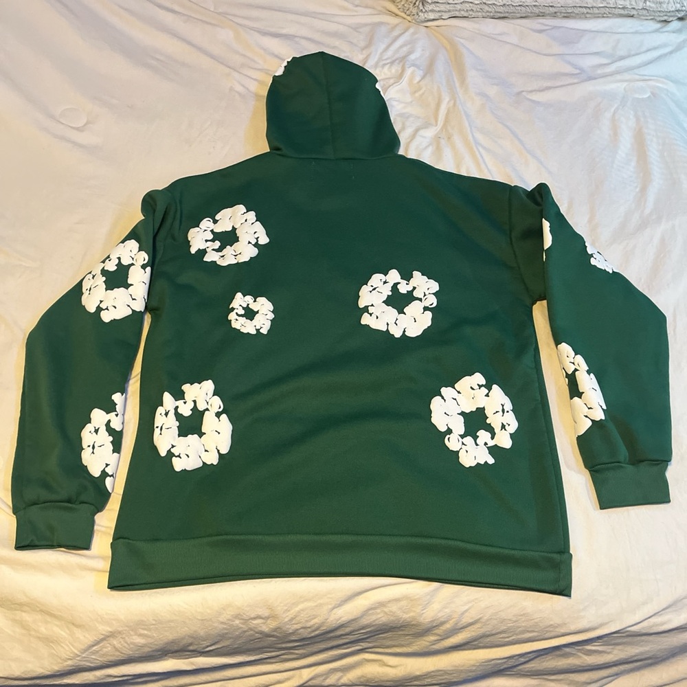 Green Hoodie with White Floral Design